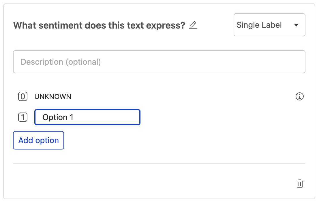 Add single label question