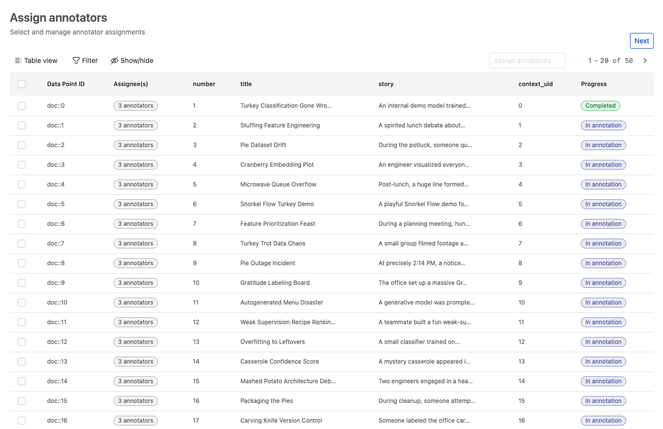 Assign annotators page