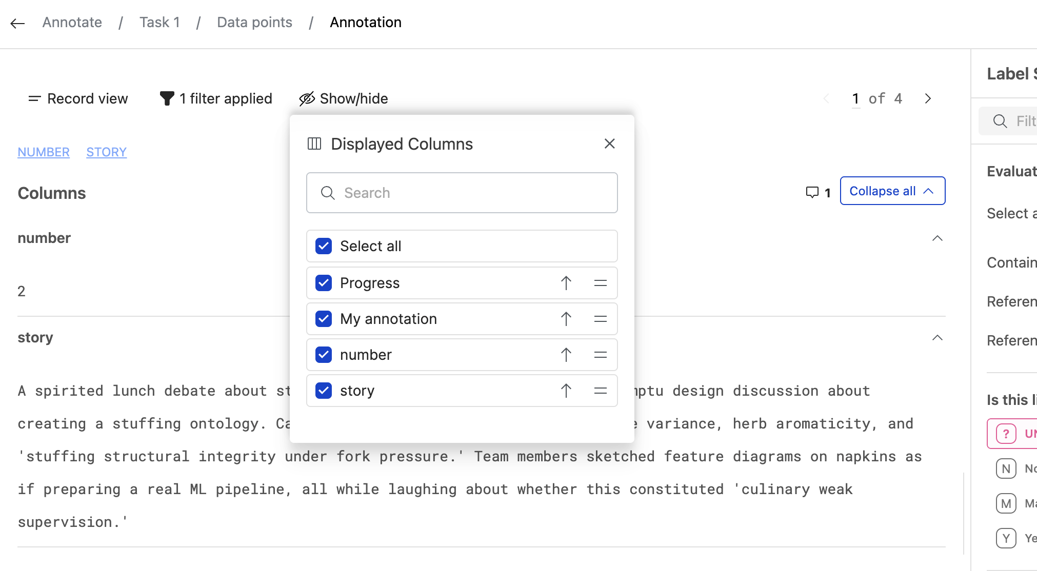 Visible columns for annotator