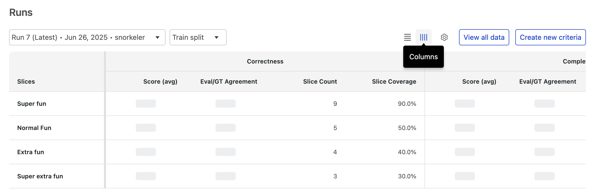Criteria as columns