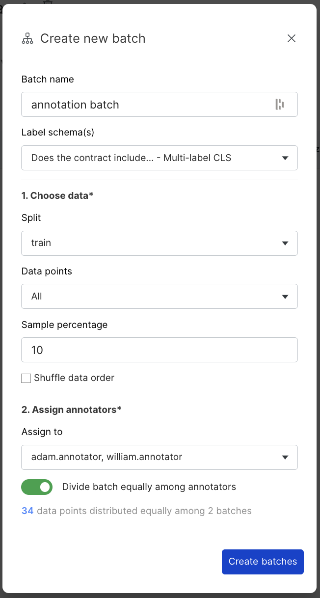 Creating a batch from the Batches page