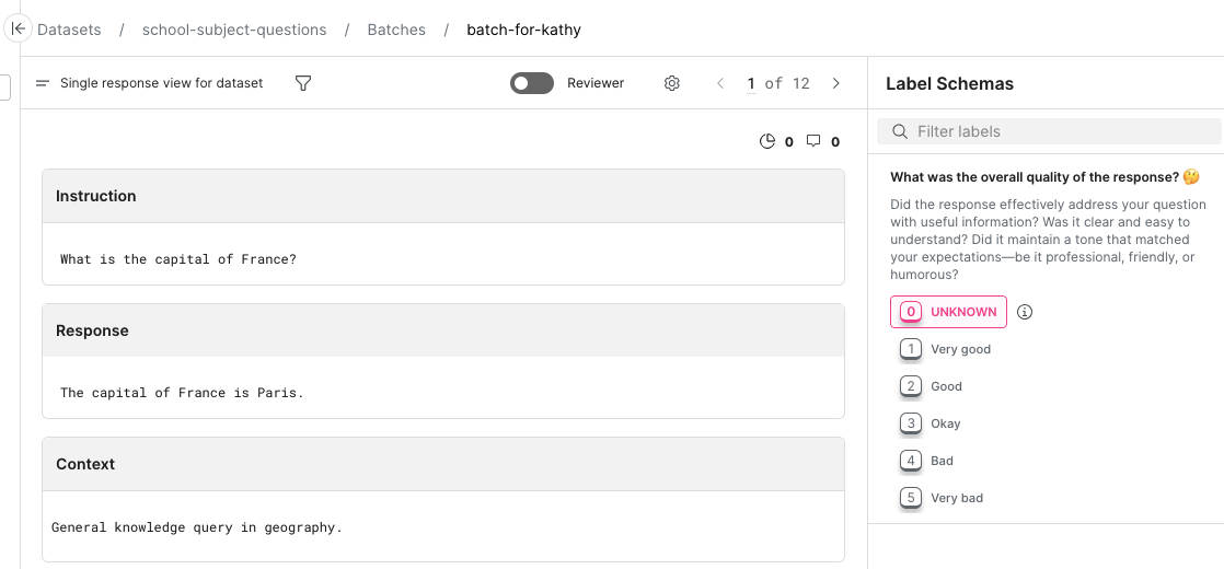 Single response data viewer