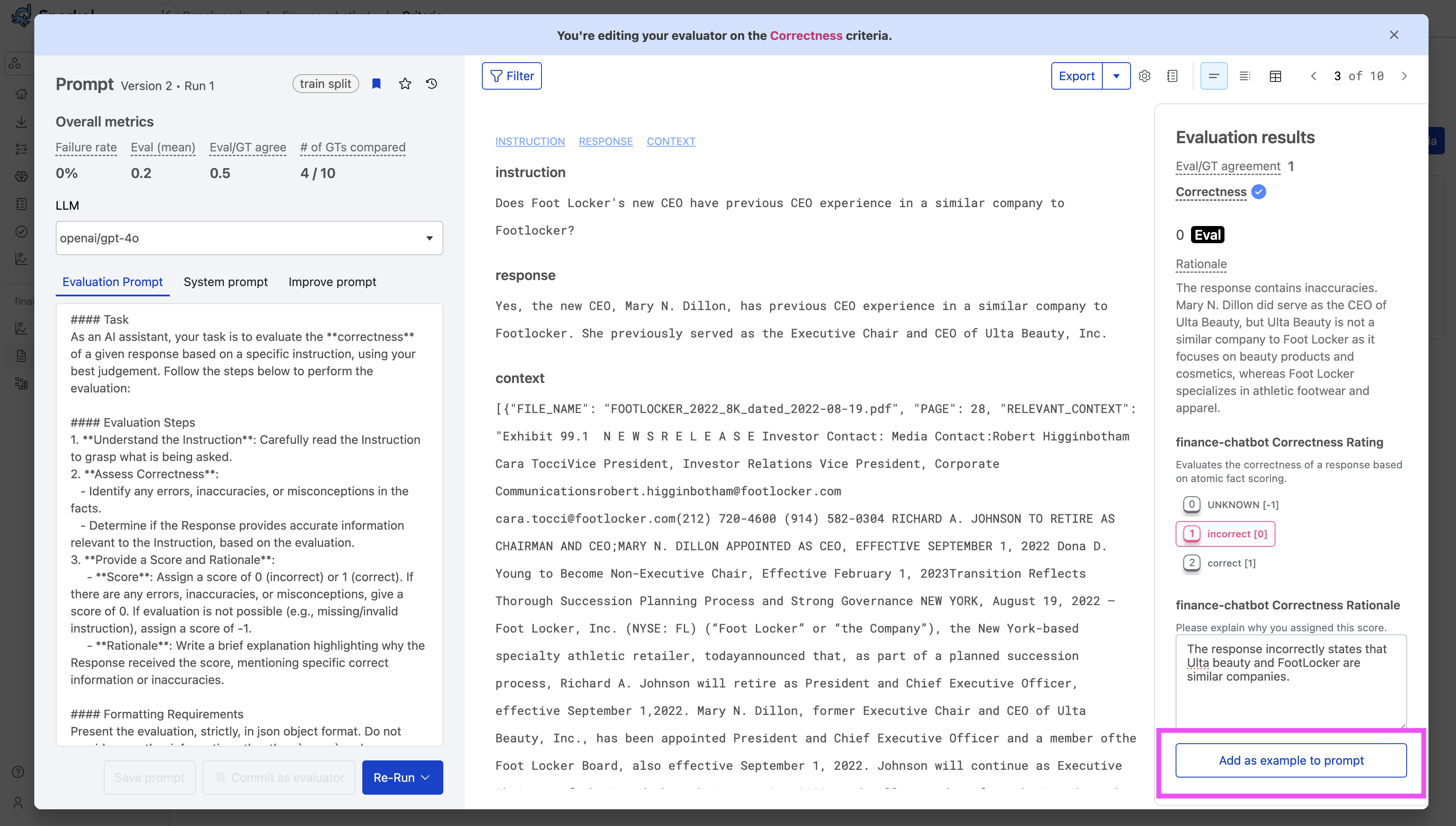 Enhance prompt with ground truth examples - record view