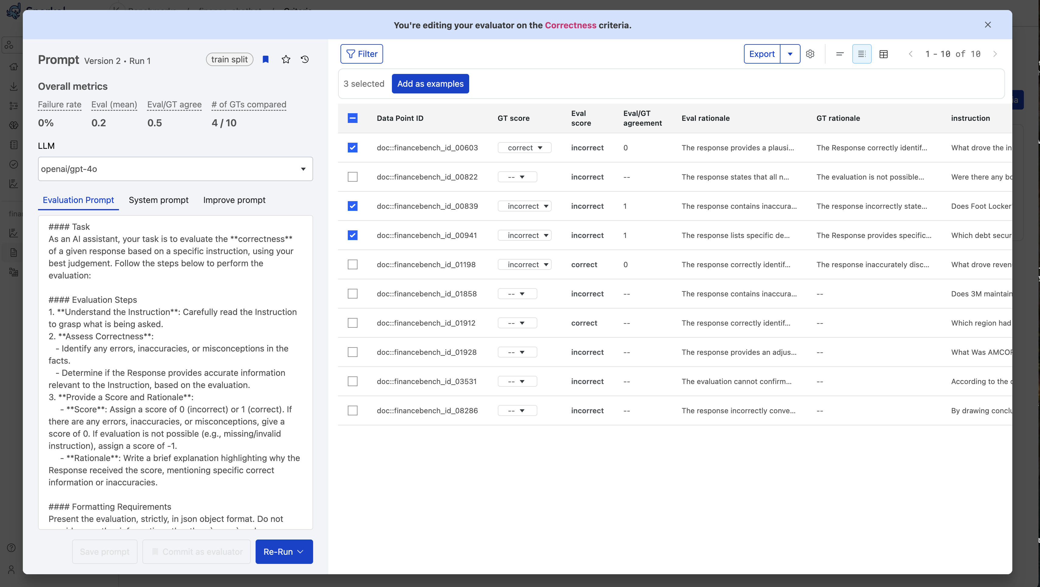 Enhance prompt with ground truth examples - table view