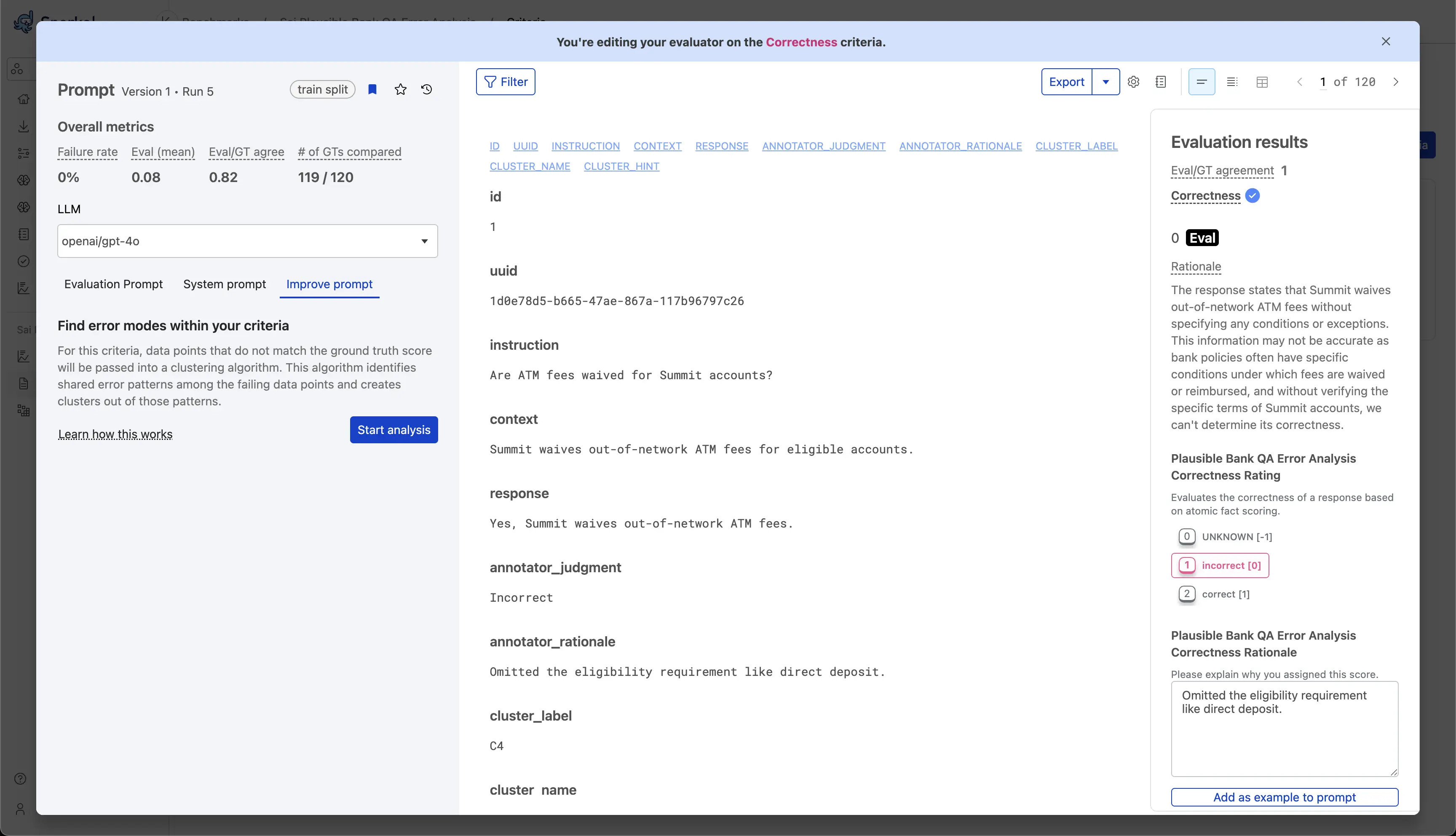 Improve Prompt tab with Run Error Analysis button