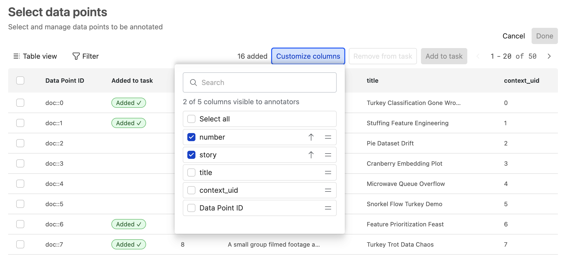 Manage column configuration