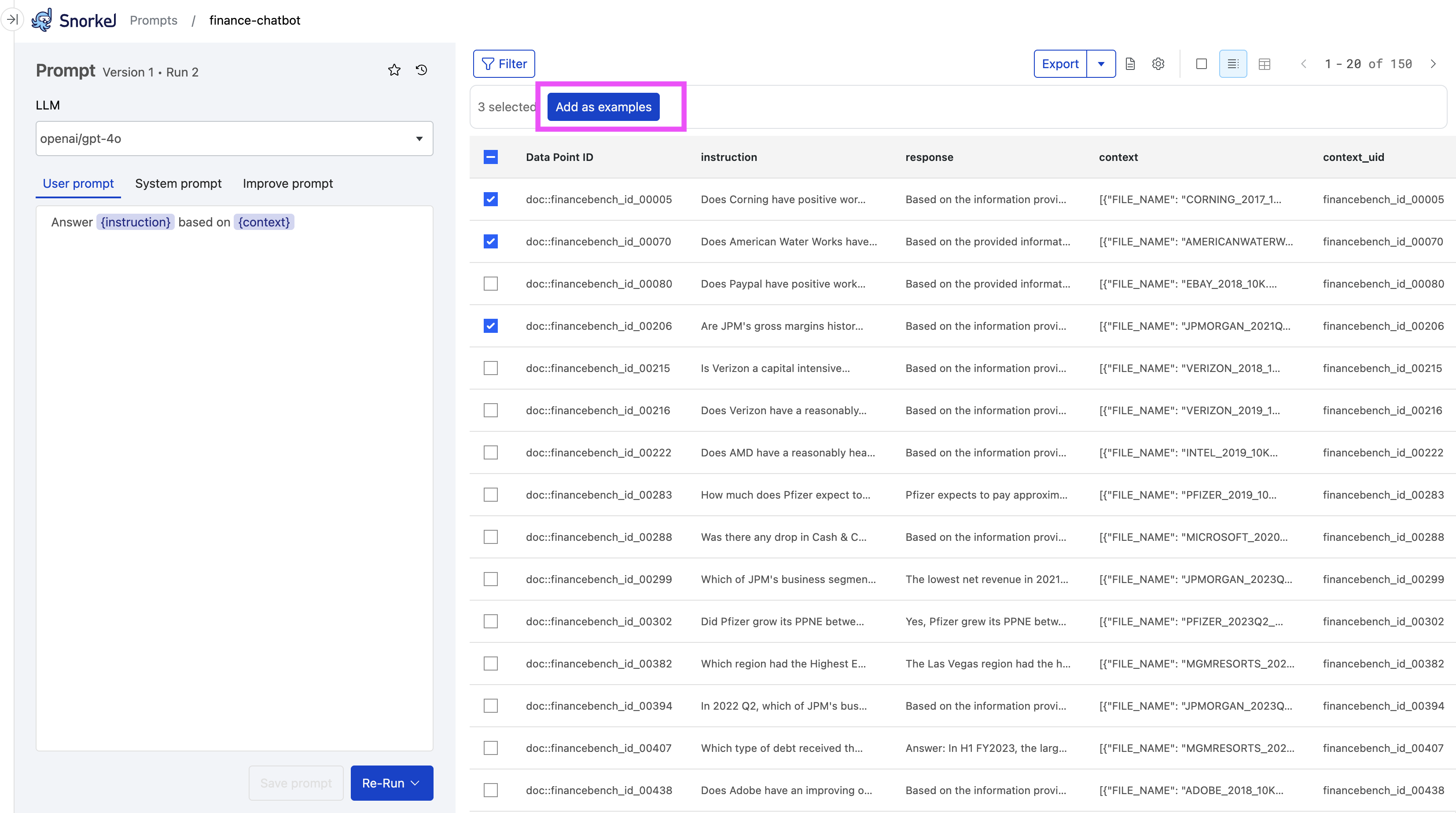 Enhance prompt with ground truth examples - table view