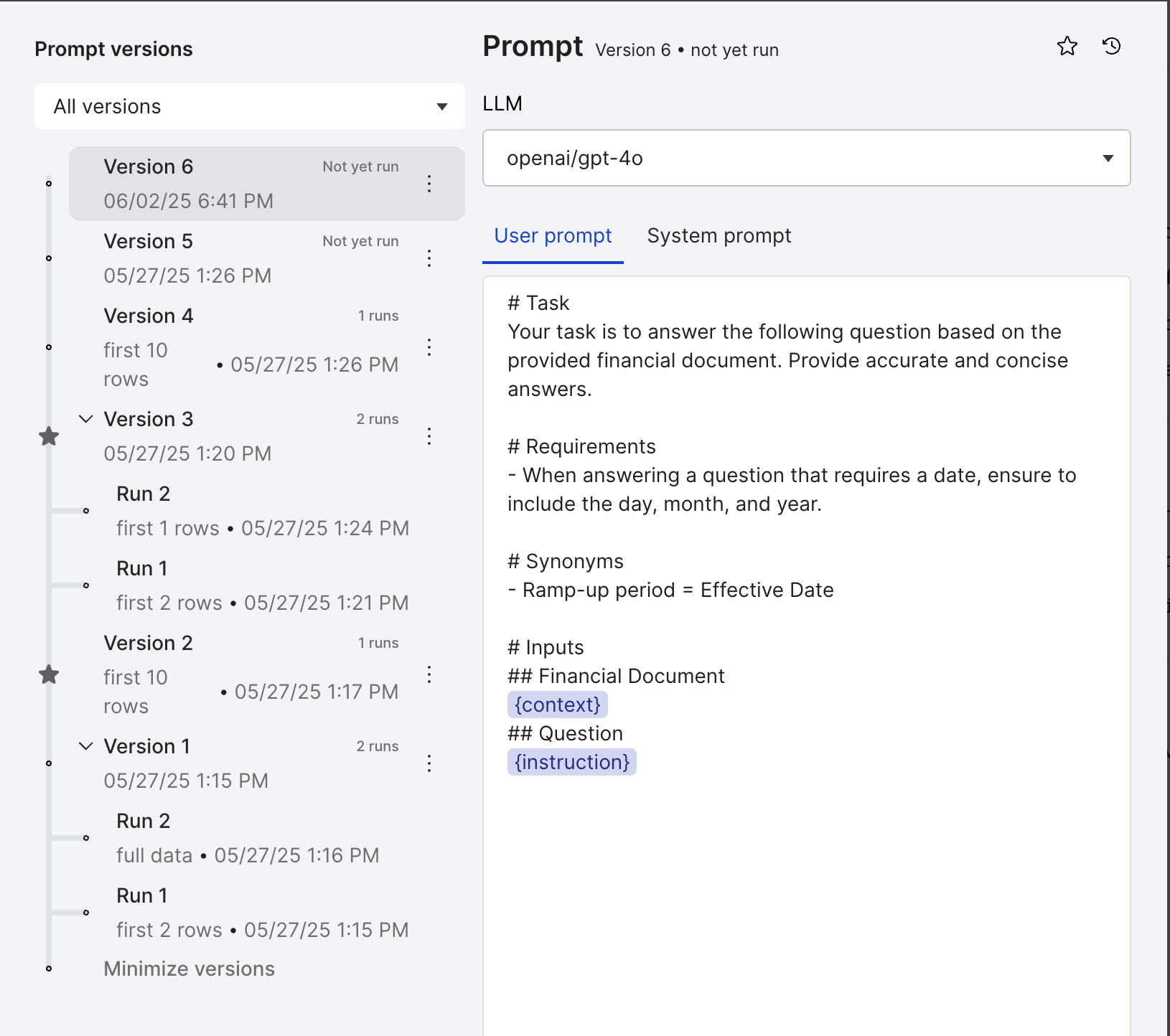 Manage prompt versions
