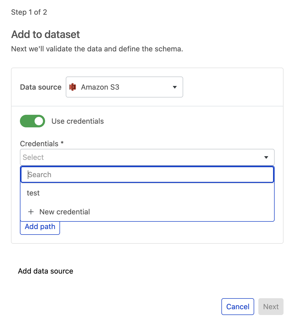 Toggle on credentials